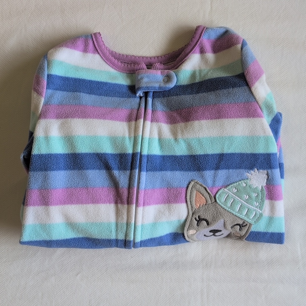 carter's striped dog fleece zipper footie sleeper pajamas 18 months baby girl